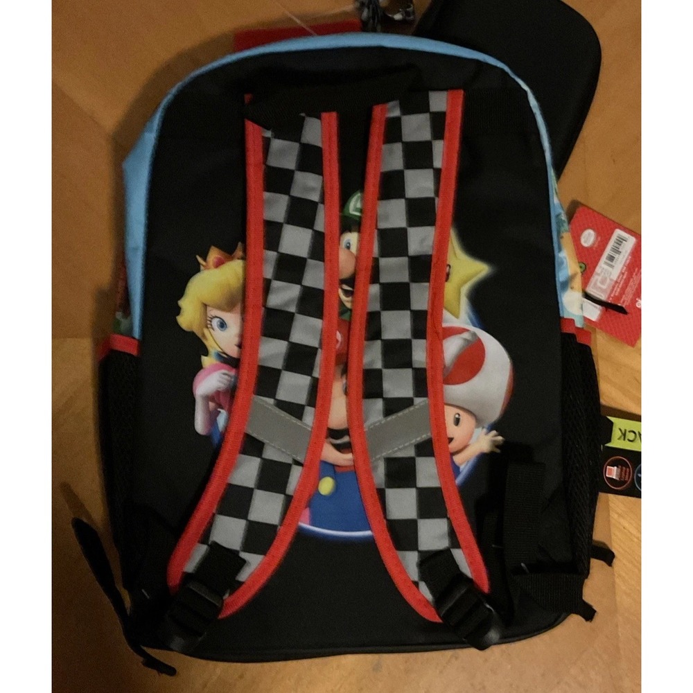 Super Mario Bros Backpack 4pcs Lunch Bag Lanyard Gadget Case Luigi Mario Set 17" - Picture 9 of 13